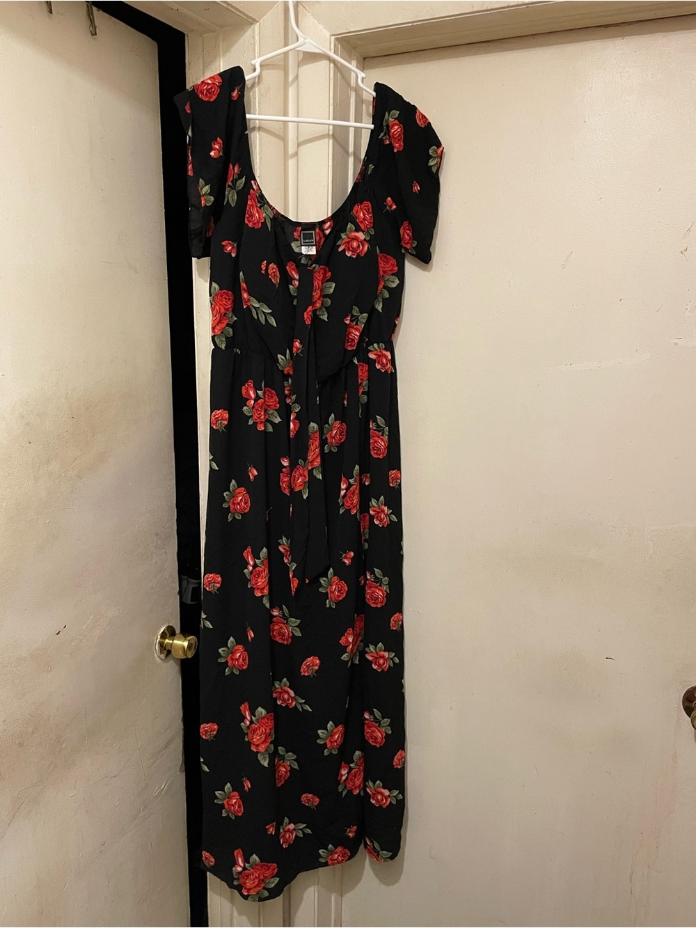 Libian Women’s Black Red Green Floral V-Neck Flutter Sleeve Maxi Dress 3X